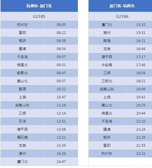 杭黄高铁购票时间+价格 杭黄高铁时刻表最全最新