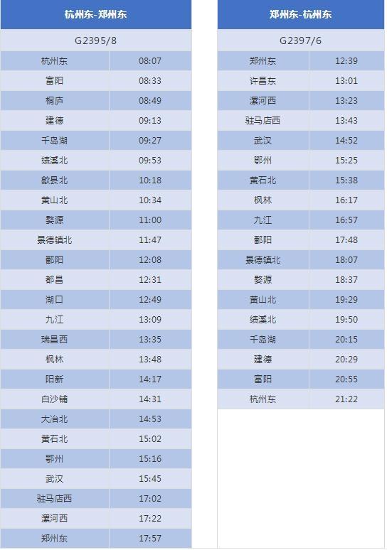 杭黄高铁购票时间+价格 杭黄高铁时刻表最全最新