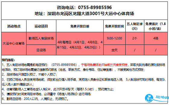 2018年4月深圳大运中心免费开放项目有哪些