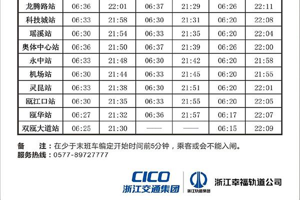 2022温州地铁S1号线运营时间和站点