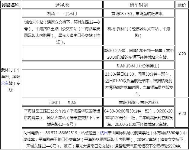 2023杭州萧山机场汽车站时刻表