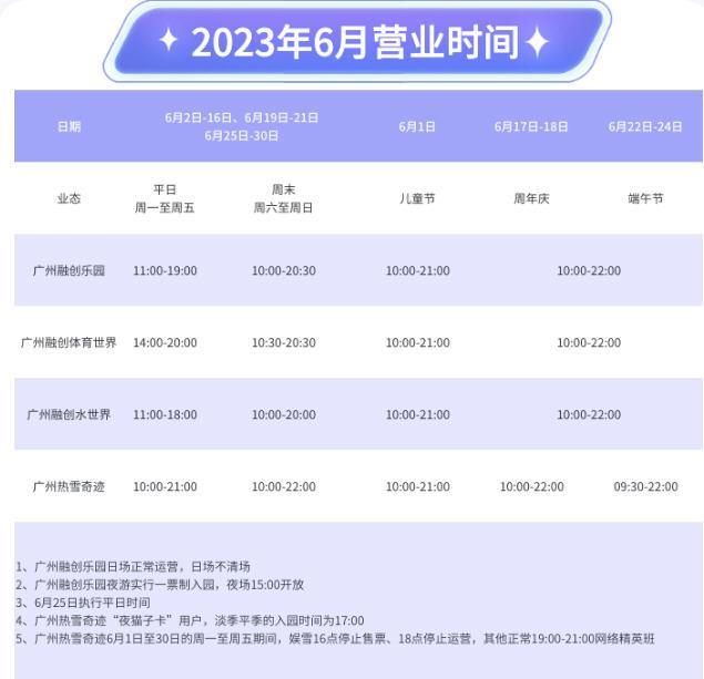 广州融创乐园2023年6月营业时间