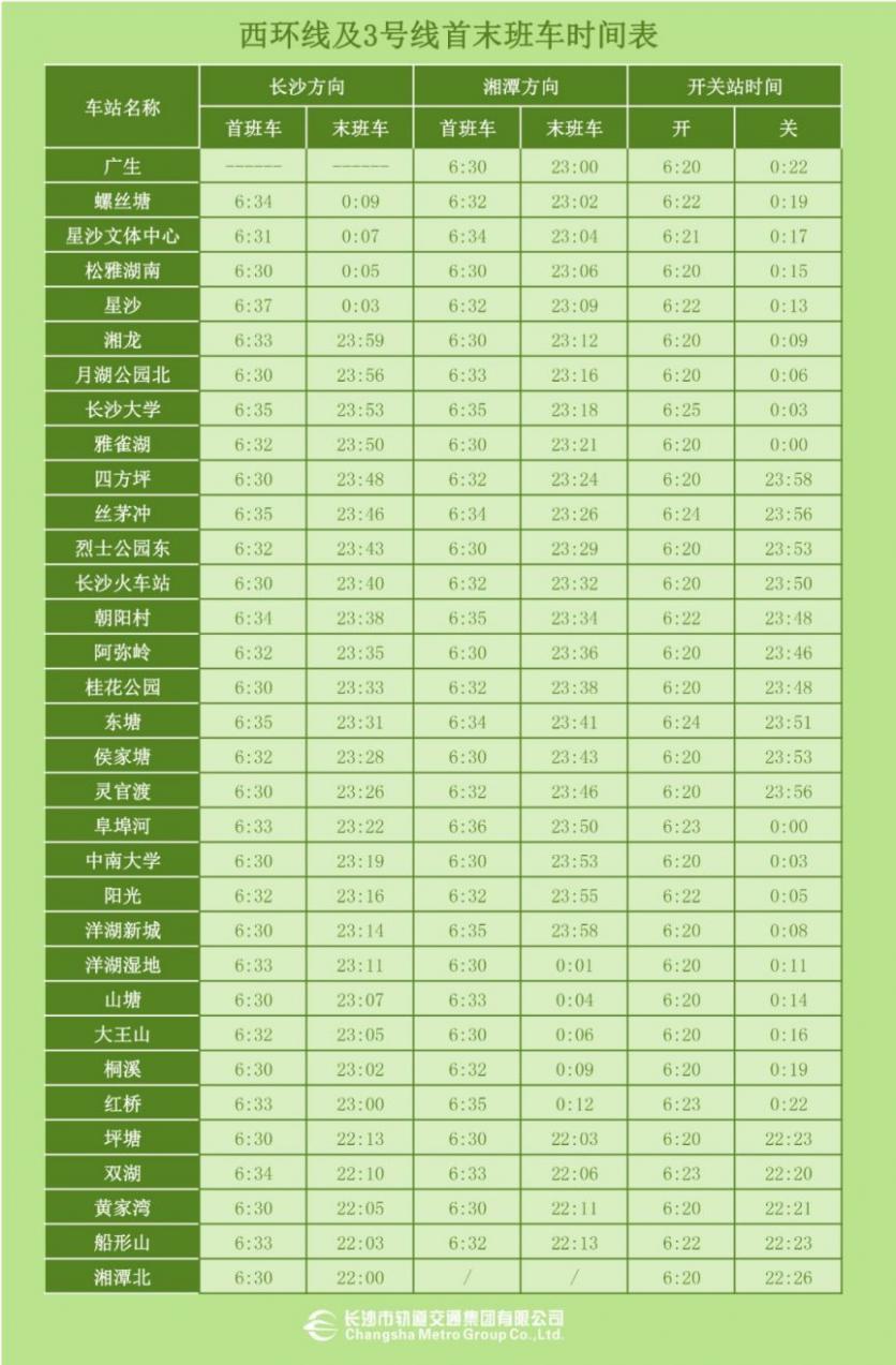 2023长沙地铁运行时刻表最新