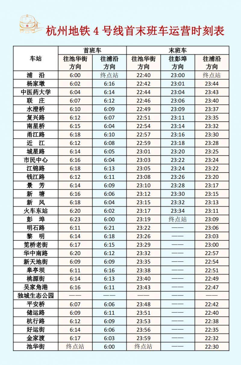 杭州地铁运营时间表2023年