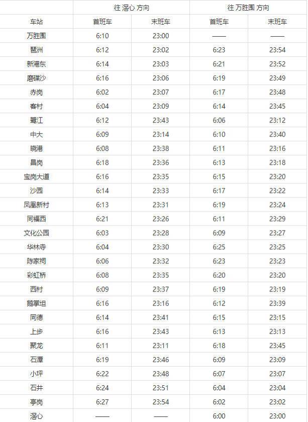 广州地铁运营时间表2023 附线路图