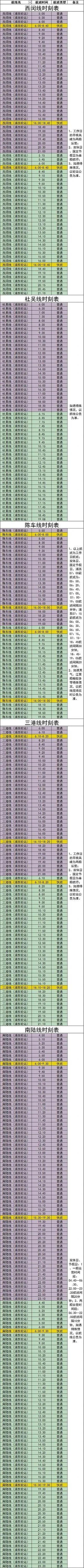 上海轮渡线路和时刻表2023