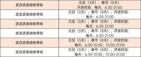 2024武汉元旦春节免费开放的体育馆有哪些