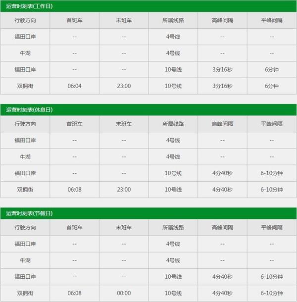 深圳地铁10号线运营时间 首末班车时间表