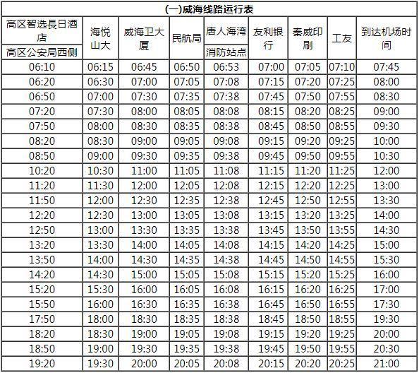 威海机场大巴时刻表2024