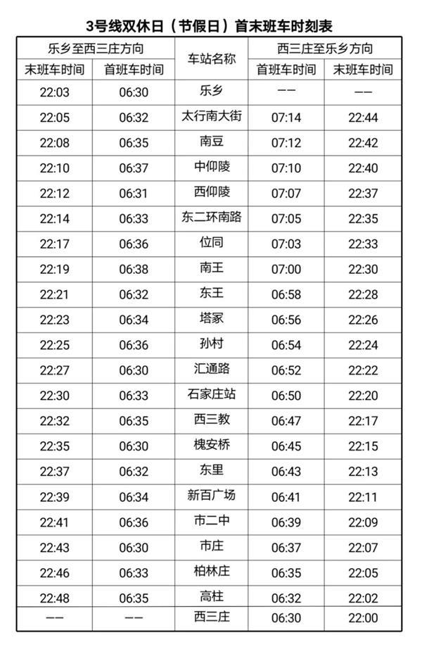 石家庄地铁运营时间表最新2024年