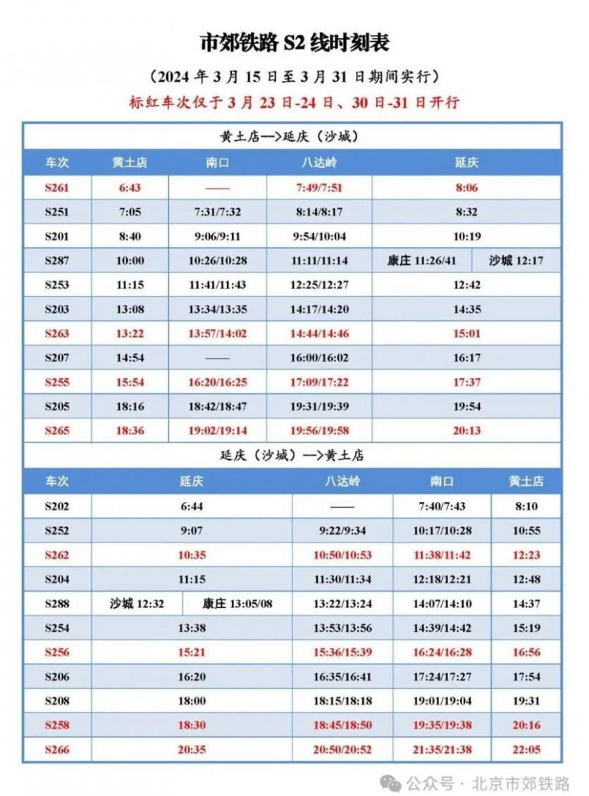 2024北京开往春天的列车时刻表及票价